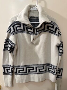 Woman/Men's Cream and Black Fleece Half-Zip Sweater